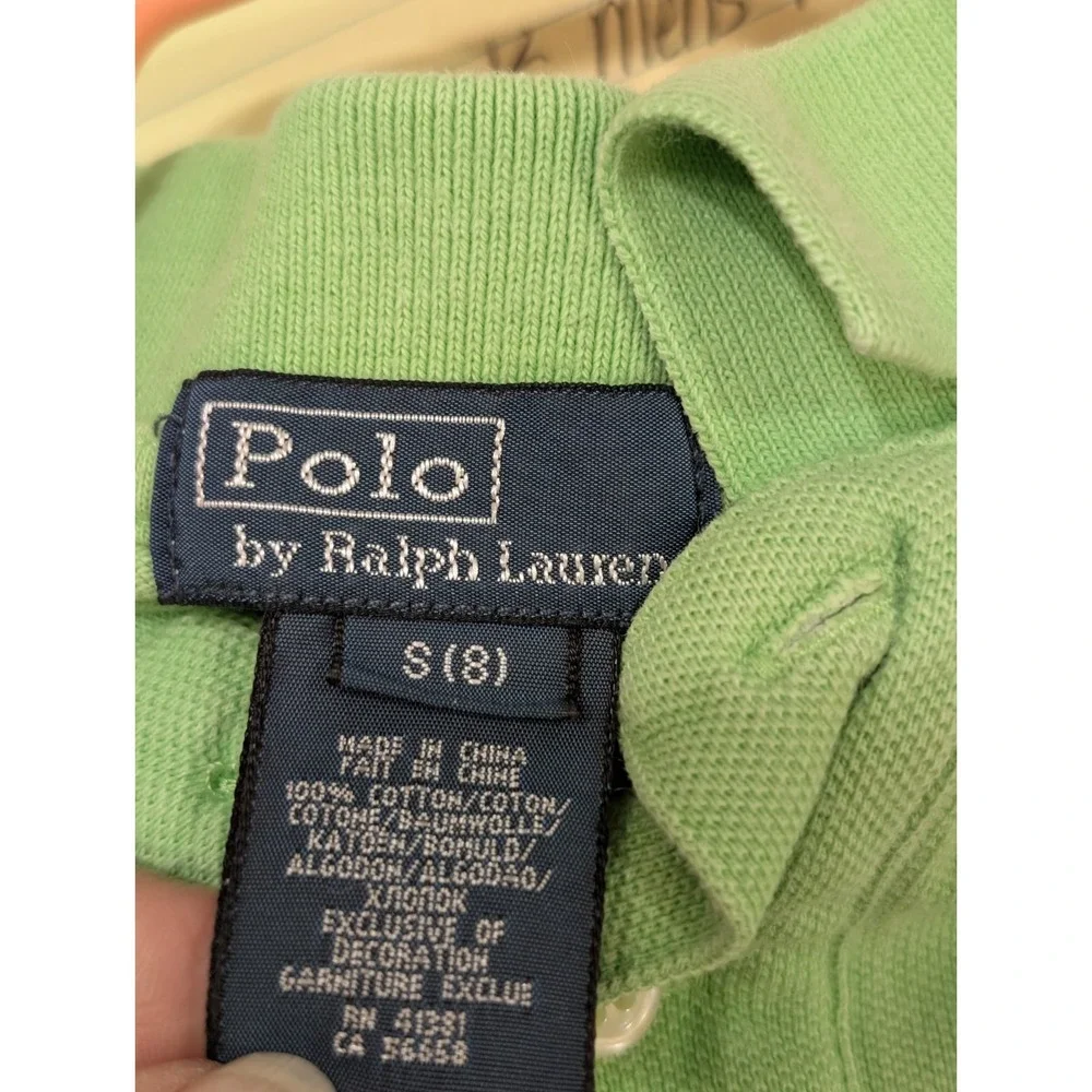 Polo‎ Ralph Lauren Little Boys Green Short Sleeve Cotton Shirt Sz. 8 Orange Pony